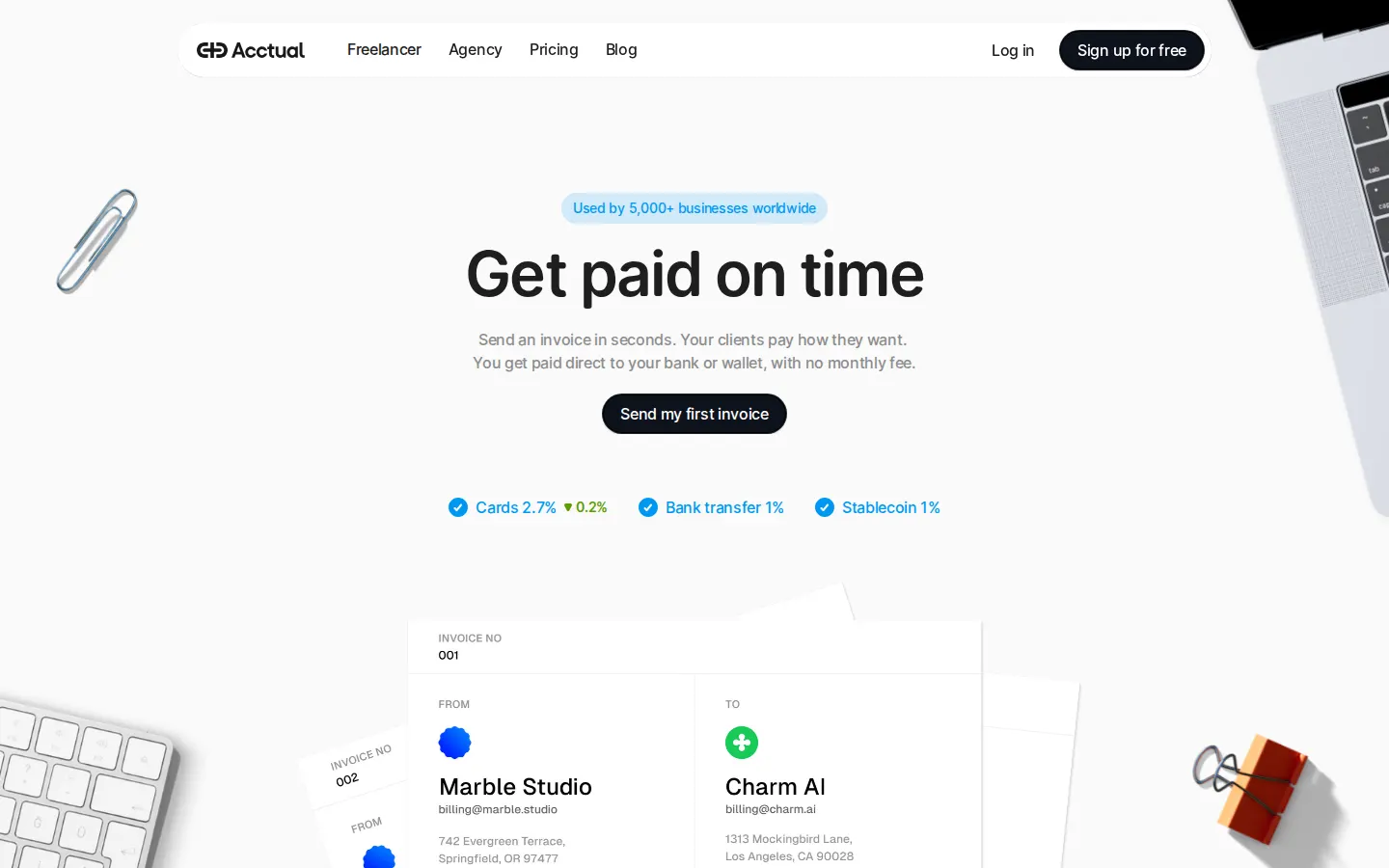Desk-style invoice hero