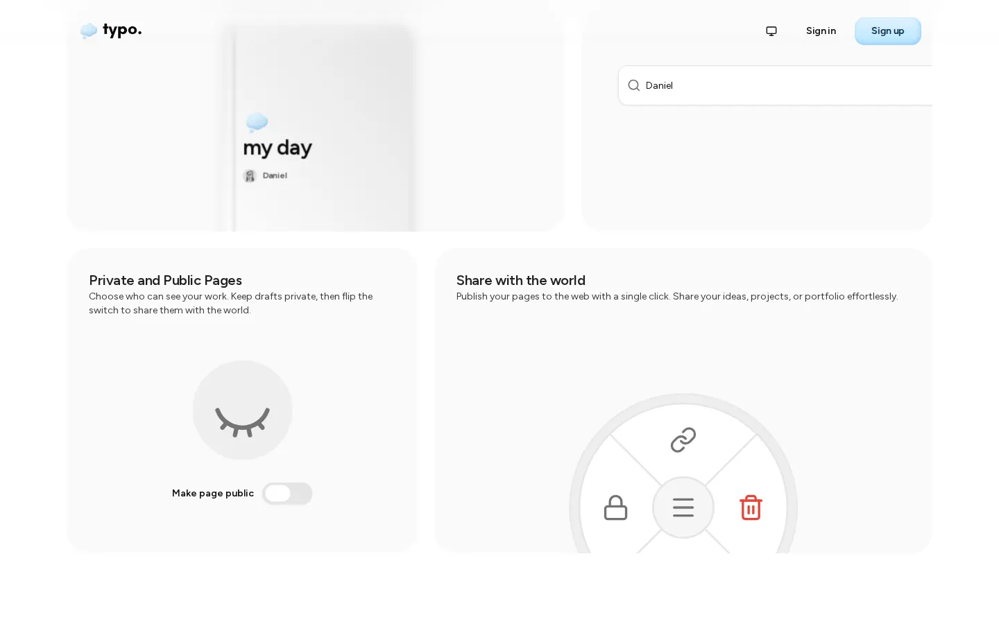 Privacy and share features